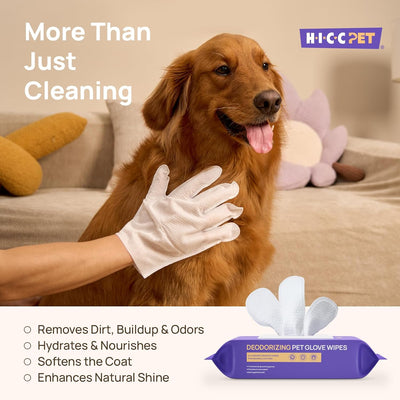 Deodorizing Pet Glove Wipes — Waterless Cleaning for Dogs & Cats