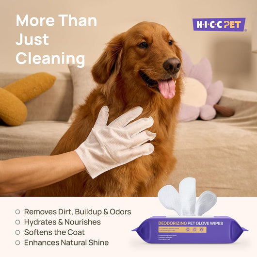 Deodorizing Pet Glove Wipes — Waterless Cleaning for Dogs & Cats