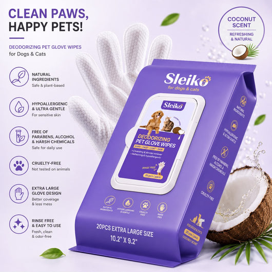 Deodorizing Pet Glove Wipes — Waterless Cleaning for Dogs & Cats